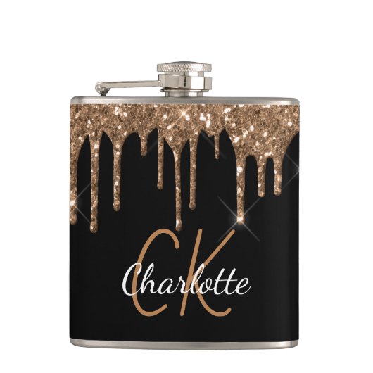 Flasques Parties scintillant d'or noir goutte monogramme br (Devant)