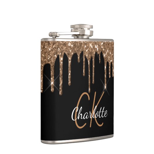 Flasques Parties scintillant d'or noir goutte monogramme br (Droite)