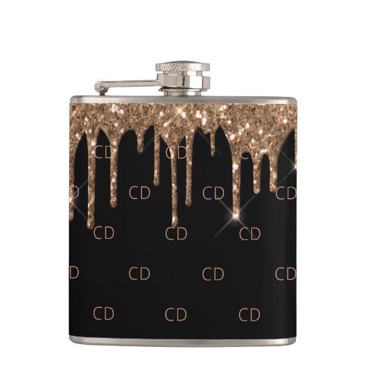 Flasques Parties scintillant en or noir gouttes motif monog (Devant)