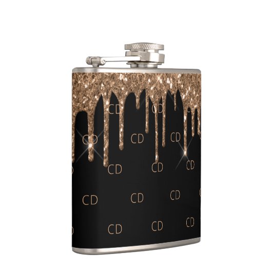 Flasques Parties scintillant en or noir gouttes motif monog (Droite)