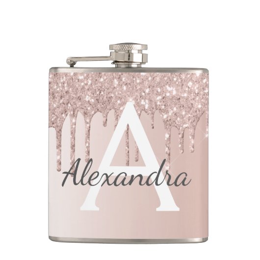 Flasques Parties scintillant en or rose pâle et Monogramme (Devant)