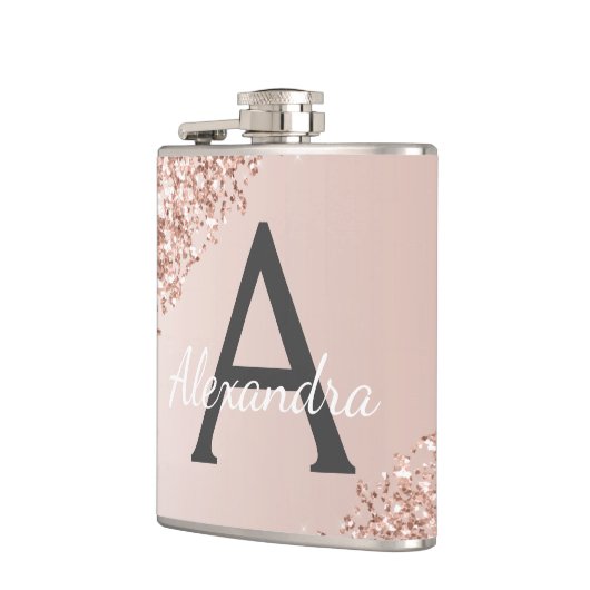 Flasques Parties scintillant en or rose pâle et Monogramme  (Gauche)