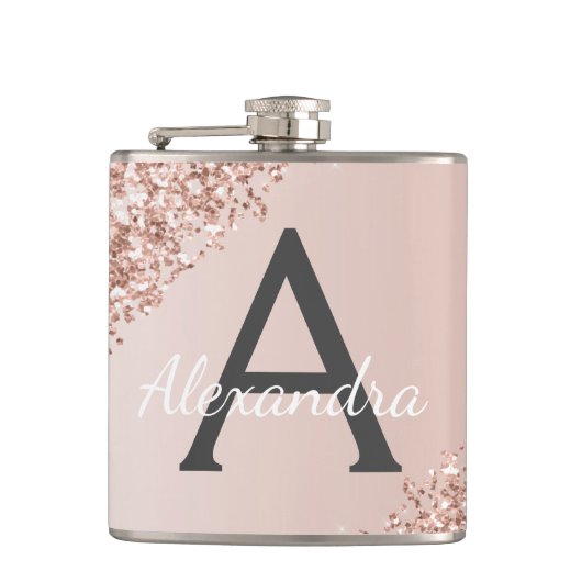 Flasques Parties scintillant en or rose pâle et Monogramme  (Devant)