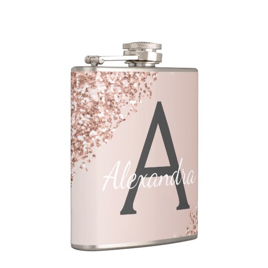 Flasques Parties scintillant en or rose pâle et Monogramme  (Droite)