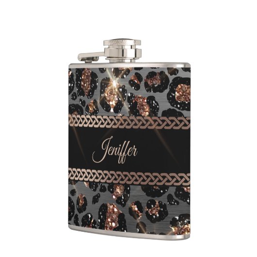 Flasques Parties scintillant Leopard Black Gold personnalis (Gauche)