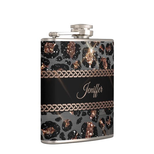 Flasques Parties scintillant Leopard Black Gold personnalis (Droite)