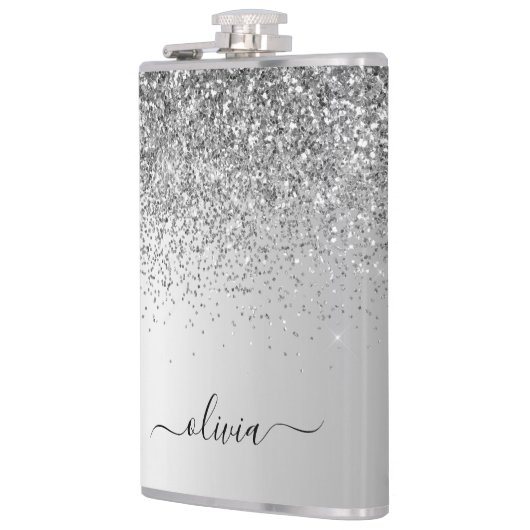 Flasques Parties scintillant Monogramme Argent Sparkle Girl (Gauche)