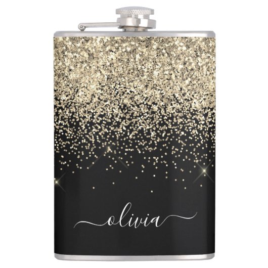 Flasques Parties scintillant Noir Or Nom du monogramme pers (Devant)