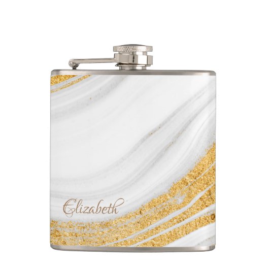 Flasques Parties scintillant or Marbre blanc cool (Devant)