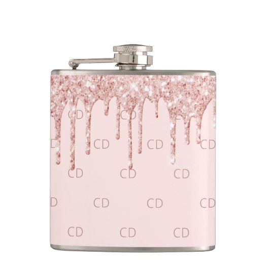 Flasques parties scintillant or rose rousse rose monogramme (Devant)