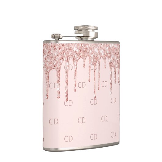 Flasques parties scintillant or rose rousse rose monogramme (Droite)