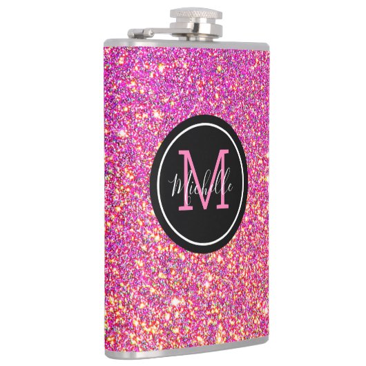 Flasques Parties scintillant rose chaud moderne monogramme  (Droite)