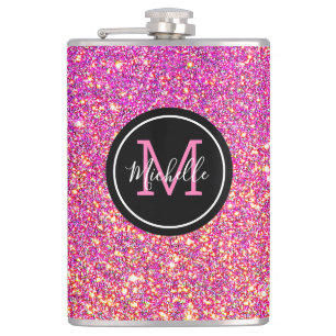 Flasques Parties scintillant rose chaud moderne monogramme