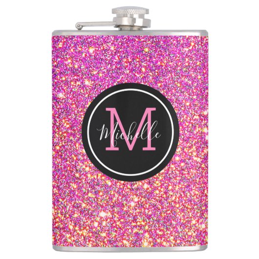 Flasques Parties scintillant rose chaud moderne monogramme  (Devant)