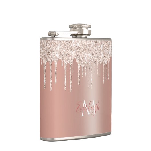 Flasques Parties scintillant Rose de luxe avec nom/Monogram (Droite)