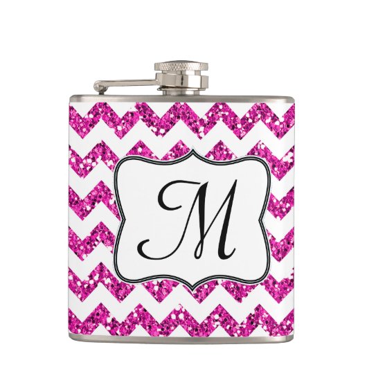 Flasques Parties scintillant rose moderne Chevron Monogram (Devant)