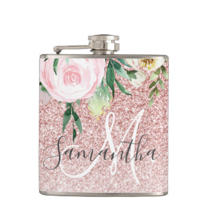 Flasques Parties scintillant rose moderne & Fleurs Étincell