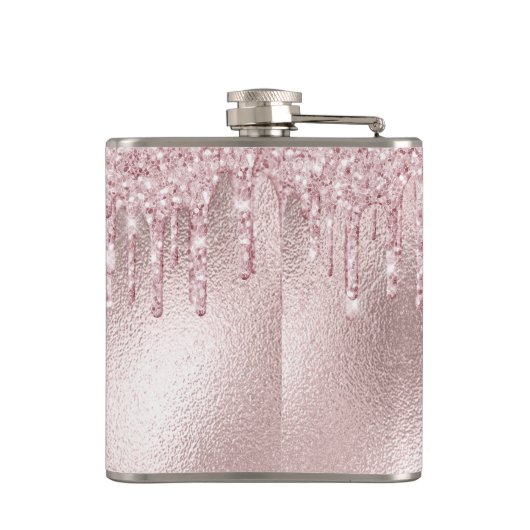 Flasques Parties scintillant rose pâle goutte nom monogramm (Dos)