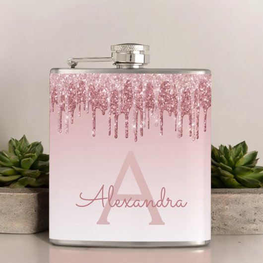 Flasques Parties scintillant rose Rose or et Monogramme éti