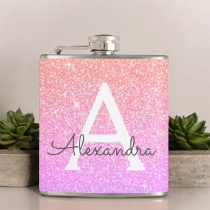 Flasques Parties scintillant rose violet et monogramme étin