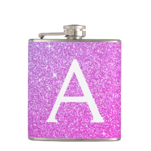 Flasques Parties scintillant rose violet et monogramme étin
