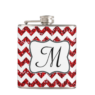 Flasques Parties scintillant rouge moderne Chevron Monogram