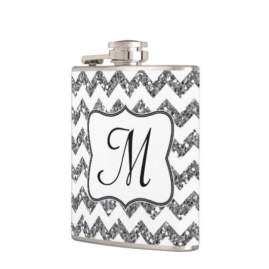 Flasques Parties scintillant Silv moderne Chevron Monogram (Gauche)