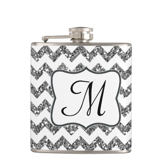 Flasques Parties scintillant Silv moderne Chevron Monogram (Devant)