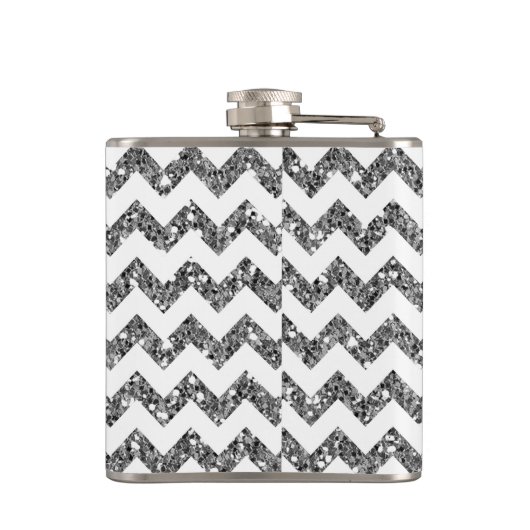 Flasques Parties scintillant Silv moderne Chevron Monogram (Dos)