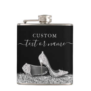 Flasques Parties scintillant talons hauts Noir argent perso