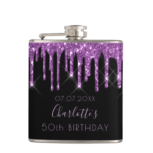 Flasques Parties scintillant violet d'anniversaire gouttes  (Devant)