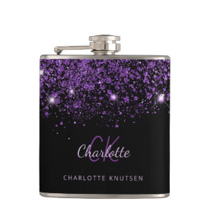 Flasques Parties scintillant violet noir ami monogramme bff