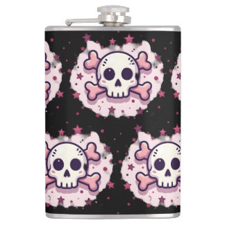 Flasques Pastel Pink Skull and Crossbones