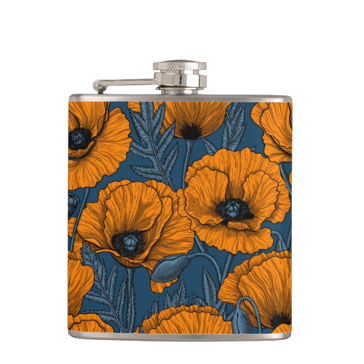 Flasques Pavot orange sur bleu foncé (Devant)
