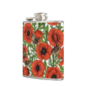 Flasques Pavot rouge et brindilles, feuilles verts sur blan (Gauche)