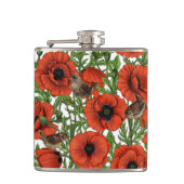 Flasques Pavot rouge et brindilles, feuilles verts sur blan (Devant)