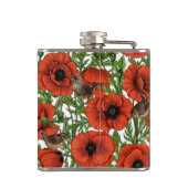 Flasques Pavot rouge et brindilles, feuilles verts sur blan (Dos)