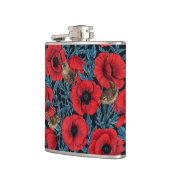 Flasques Pavot rouge et brunes, feuilles bleus sur noir (Gauche)