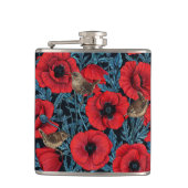 Flasques Pavot rouge et brunes, feuilles bleus sur noir (Devant)