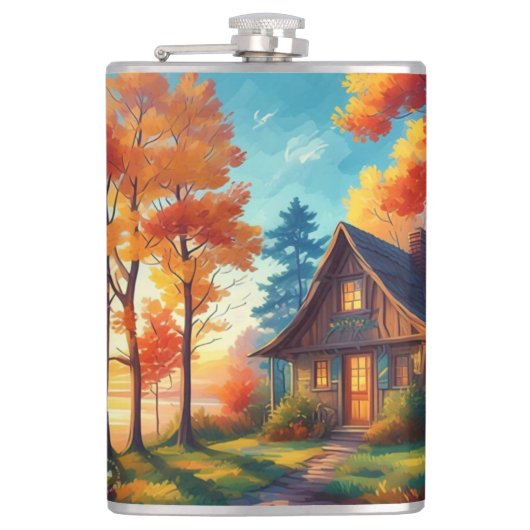 Flasques Paysage naturel avec un chalet dans la forêt (Devant)