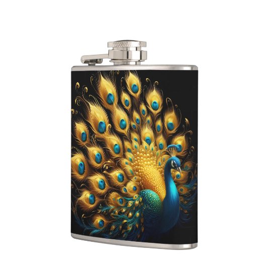 Flasques Peacock affichant un plumage bleu et jaune (Gauche)