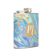 Flasques Pearlescent Aqua & Gold Liquide Marbre & Monogramm (Droite)