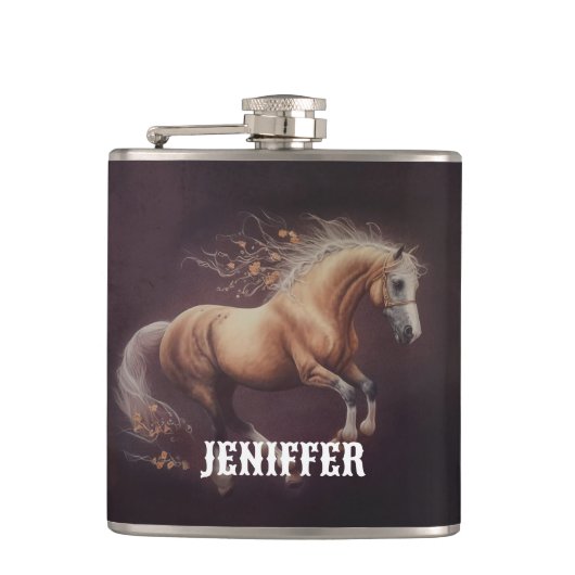 Flasques Peinture Pastel D'Un Cheval De Course (Devant)