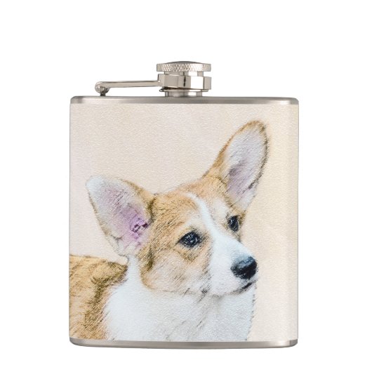 Flasques Pembroke Welsh Corgi Peinture - Art Chien original (Devant)