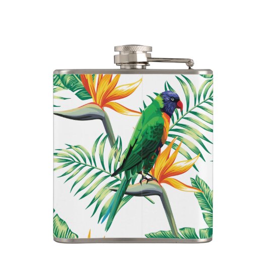 Flasques Perroquet Et Fleurs Violets Vert Et Orange (Dos)