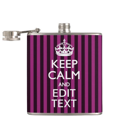 Flasques Personalisé KEEP CALM Votre Texte Fuchsia Stripes (Ouvert)