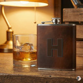 Flasques Personalized Brown Leather Hip Monogram Initial H 