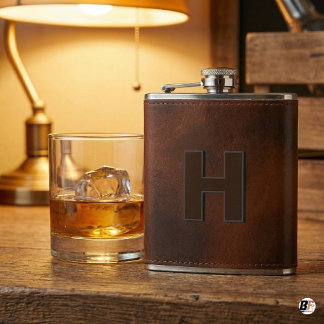 Flasques Personalized Brown Leather Hip Monogram Initial H 