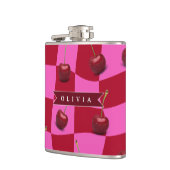 Flasques Personalized Cherry Gingham Retro Custom Name (Gauche)