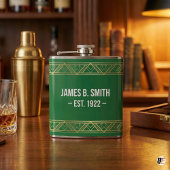 Flasques Personalized Green & Gold Art Deco Custom Text Vin